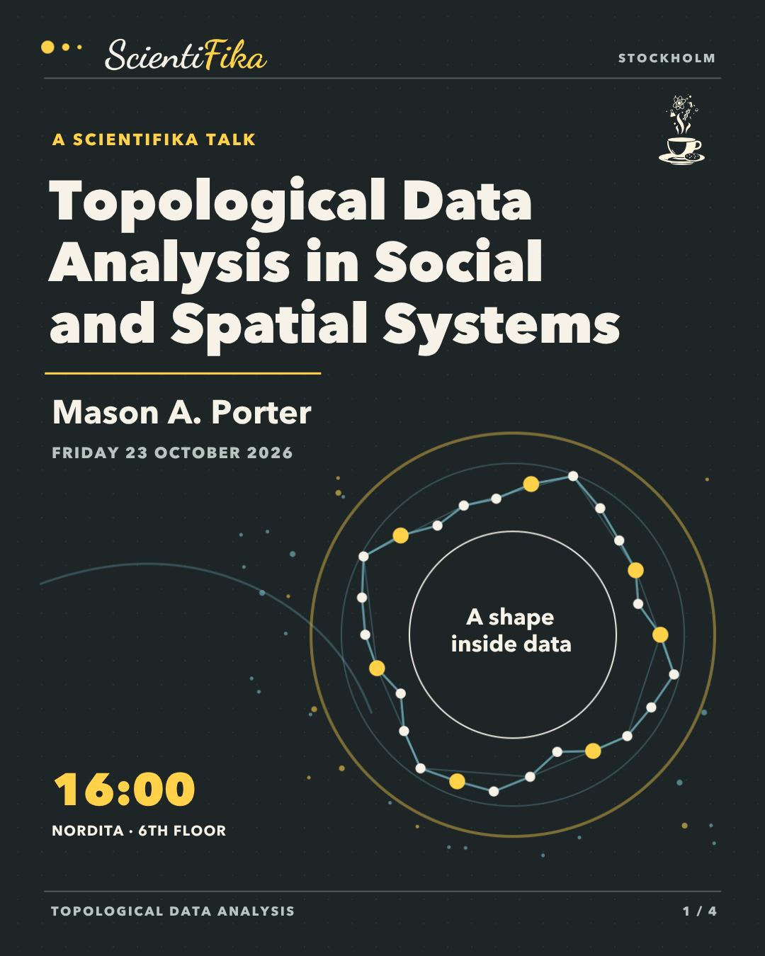 ScientiFika Instagram announcement for Mason A. Porter’s talk on 23 October 2026.
